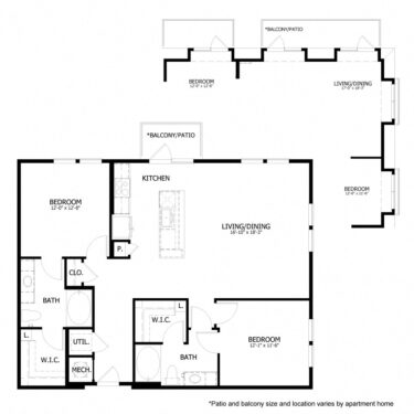 Rendering of the HE_B6 floor plan with 2 bedroom[s] and 2 bathroom[s] at Hastings End