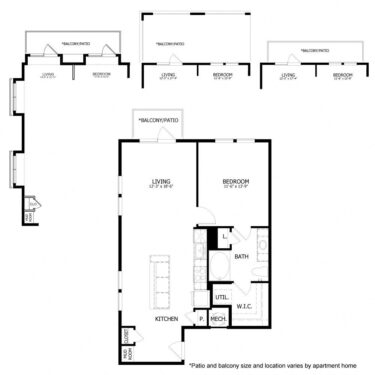 Rendering of the HE_A9 floor plan with 1 bedroom[s] and 1 bathroom[s] at Hastings End