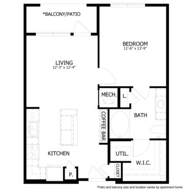 Rendering of the HE_A2 floor plan with 1 bedroom[s] and 1 bathroom[s] at Hastings End