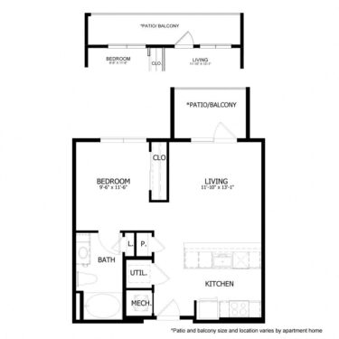 Rendering of the HE_S1 floor plan with 1 bedroom[s] and 1 bathroom[s] at Hastings End