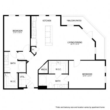 Rendering of the HE_B8 floor plan with 2 bedroom[s] and 2 bathroom[s] at Hastings End